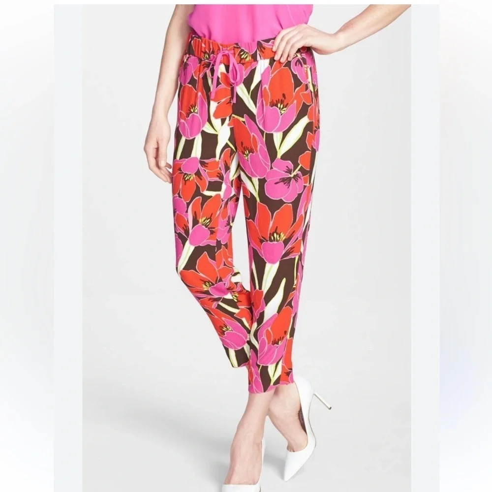 kate spade tropical Hutton lounge crop pants pull on style textured viscose 8